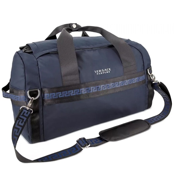 VERSACE PERFUME NEW DUFFLE BAG CONVERTIBLE TO BACKPACK BLACK AND BLUE - Picture 1 of 12